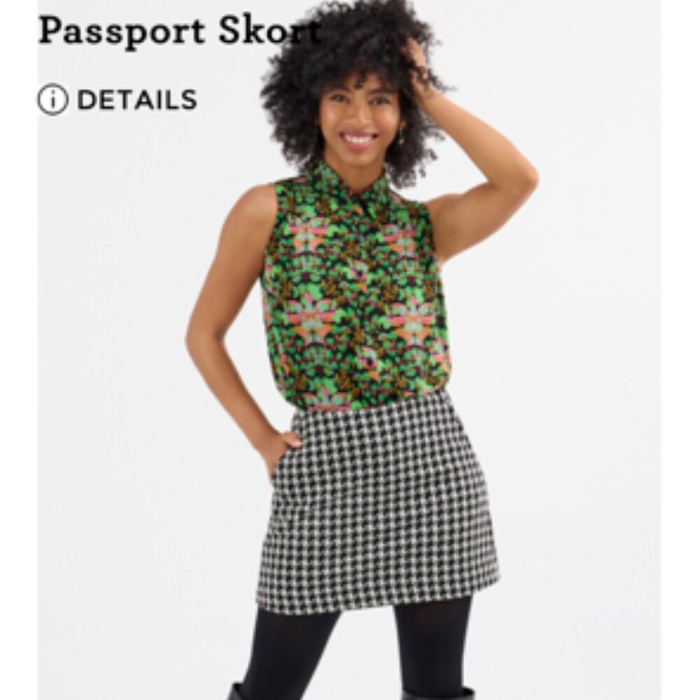 CAbi Black & White Houndstooth Mini Skort
